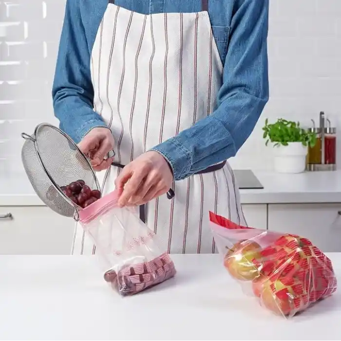 Kilitlenebilir buzdolabı poşeti, kırmızı-pembe, 2,5 lt ve 1,2 lt, 50 adet