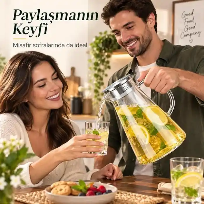 Deinhaus Cam Sürahi Borosilikat Metal Kapaklı