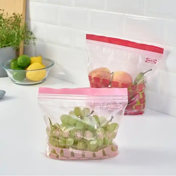 Kilitlenebilir buzdolabı poşeti, kırmızı-pembe, 2,5 lt ve 1,2 lt, 50 adet