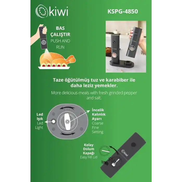 Kiwi Kspg-4850 2li Standlı Tuz&Karabiber Değirmeni