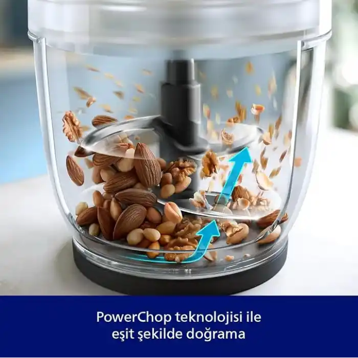 Philips Doğrayıcı 3000 Serisi, 500 W Güçlü Motor, 2 L Cam Hazne, PowerChop Teknolojisi, 2 Hız Ayarı, HR1502/00