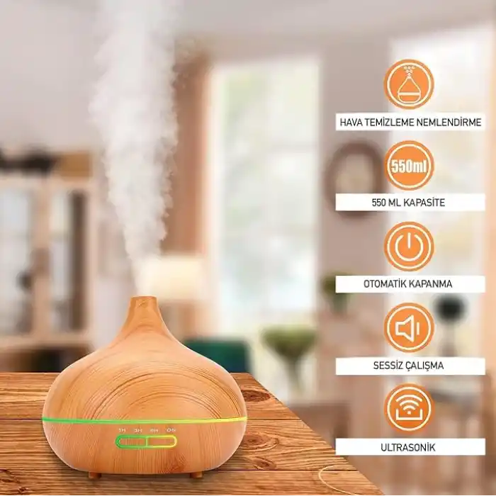 OBEV Büyük 500 mL Hava Nemlendirici Ultrasonik Ortam Nemlendirici Oda Nemlendirici Işıklı Buharlı Nemlendirici Ayarlanabilir Zamanlayıcılı Otomatik Kapanma Özelliği Nemlendirici Led Işıklı Buhar Makinesi (Koyu Ahşap)
