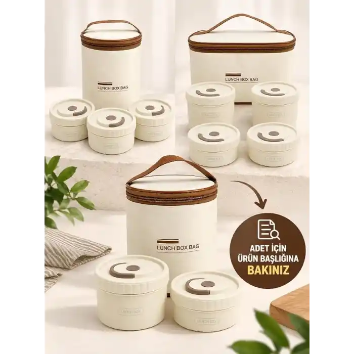 Busstier Isı Yalıtımlı Yemek Termosu ve Lunch Box Çantası, Vidalı Kapaklı PP Dış Gövde ve Metal İç Hazneli Taşınabilir Yemek Kabı Seti (2 Parça)
