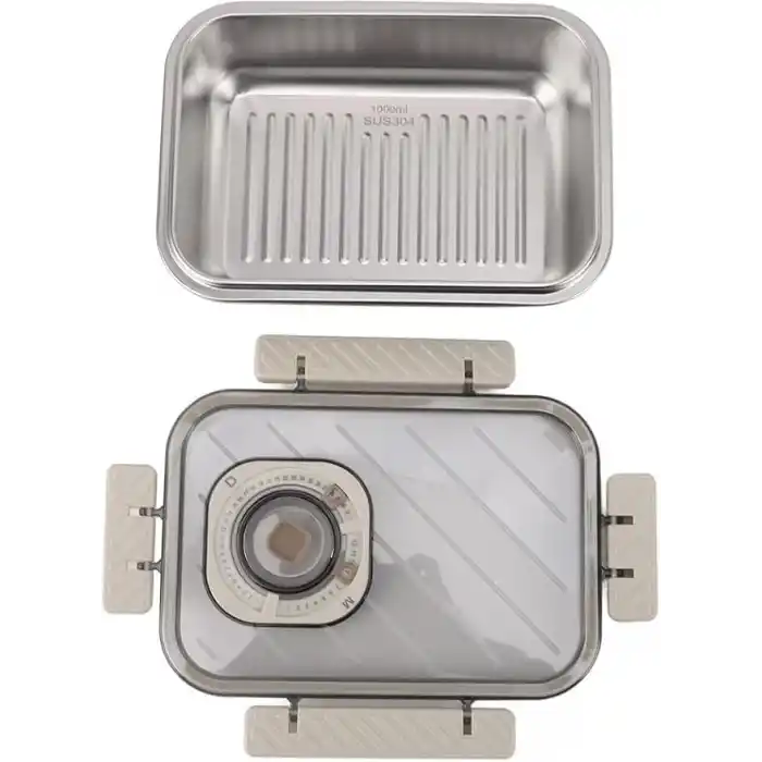 MallArt® Paslanmaz Çelik Saklama Kabı, Tarih İndikatörlü Sızdırmaz Bento Yemek Kabı, Kilitli Kapaklı Ev Akıllı Gıda Koruyucu Sefer Tası (1LT Dikdörtgen)