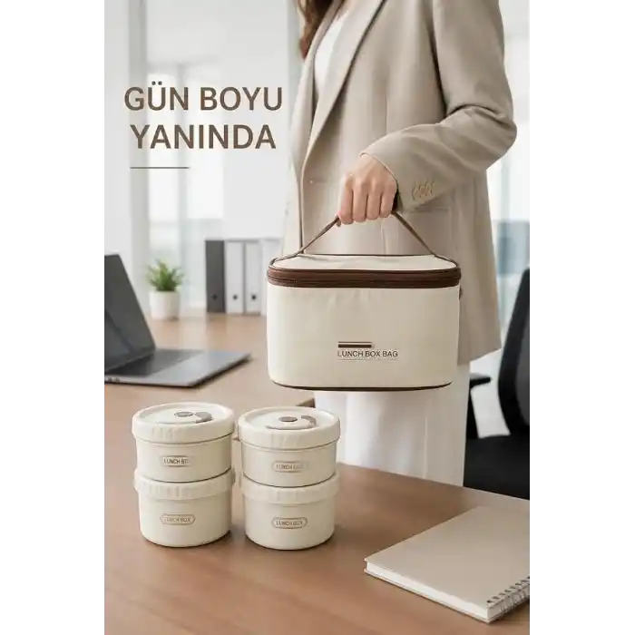 Busstier Isı Yalıtımlı Yemek Termosu ve Lunch Box Çantası, Vidalı Kapaklı PP Dış Gövde ve Metal İç Hazneli Taşınabilir Yemek Kabı Seti (2 Parça)