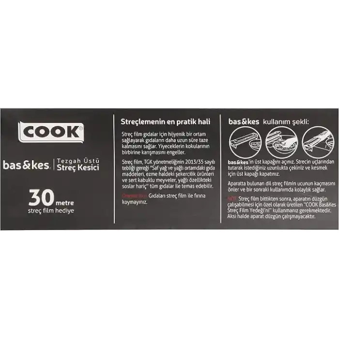 Cook Bas&Kes Streç Film Kesme Aparatı, 30 cm x 30 m, Kırmızı