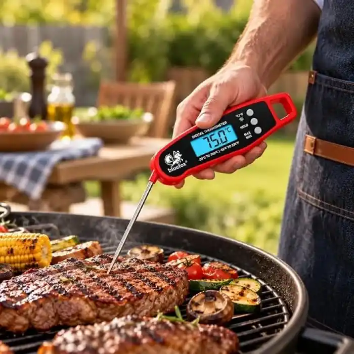 Bluefox Dijital Mutfak Termometresi - Mıknatıslı, Arkadan Aydınlatmalı Ekran, 240° Dönebilen Prob, -50°C-300°C Aralığı