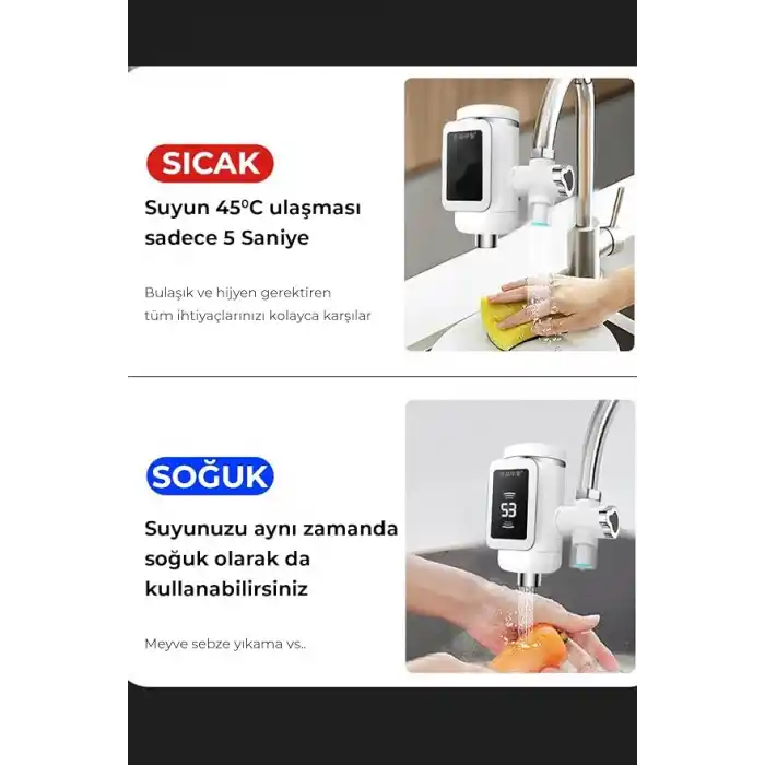 ROBO Taşınabilir Dijital Sıcak Su Musluğu Tüm Bataryalara Ve Musluk Tiplerine Uyumludur