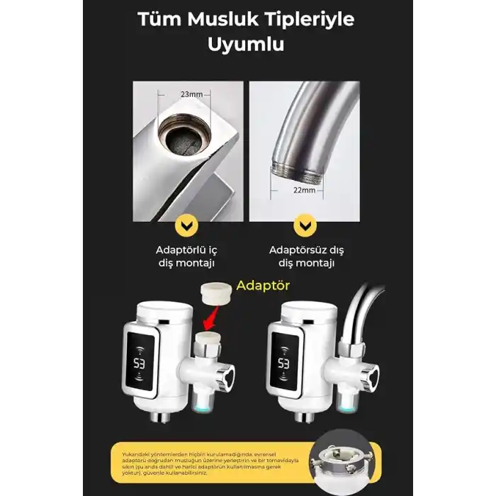 ROBO Taşınabilir Dijital Sıcak Su Musluğu Tüm Bataryalara Ve Musluk Tiplerine Uyumludur