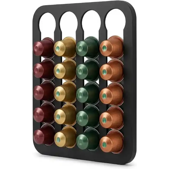 Nespresso Uyumlu Kapsül Kahve Standı - 20 Kapsül Kapasiteli Duvara Monte Kapsül Tutucu ve Düzenleyici Organizer, Mat Siyah