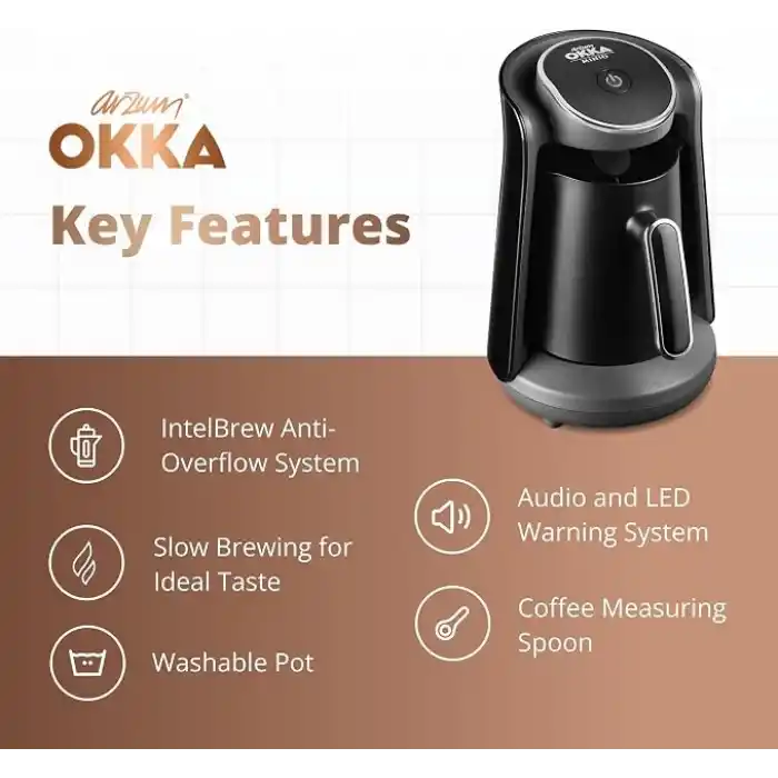 Arzum OK004 Okka Minio Türk Kahvesi Makinesi, 4 Fincan Kapasiteli, Taşma Önleyici Sistem, 480 W, Krom