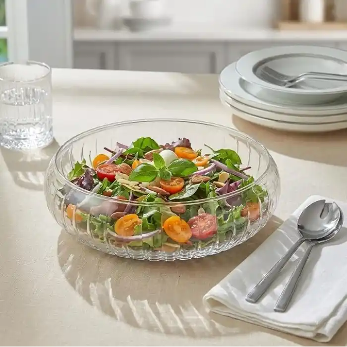 Deconox El Yapımı Büyük Boy Cam Salata Kasesi -%100 Üfleme Cam Sanatı Dekoratif Çerezlik ve Meyvelik - 24 cm