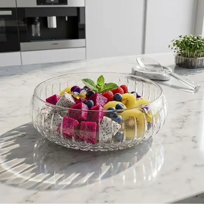 Deconox El Yapımı Büyük Boy Cam Salata Kasesi -%100 Üfleme Cam Sanatı Dekoratif Çerezlik ve Meyvelik - 24 cm