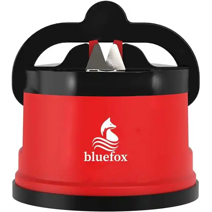 Bluefox Kırmızı PowerGripli Bıçak Bileyici - Vantuzlu Vakumlu, Serbest Ellerle Kullanılabilen Tungsten Carbide Bıçak Bileme Aleti