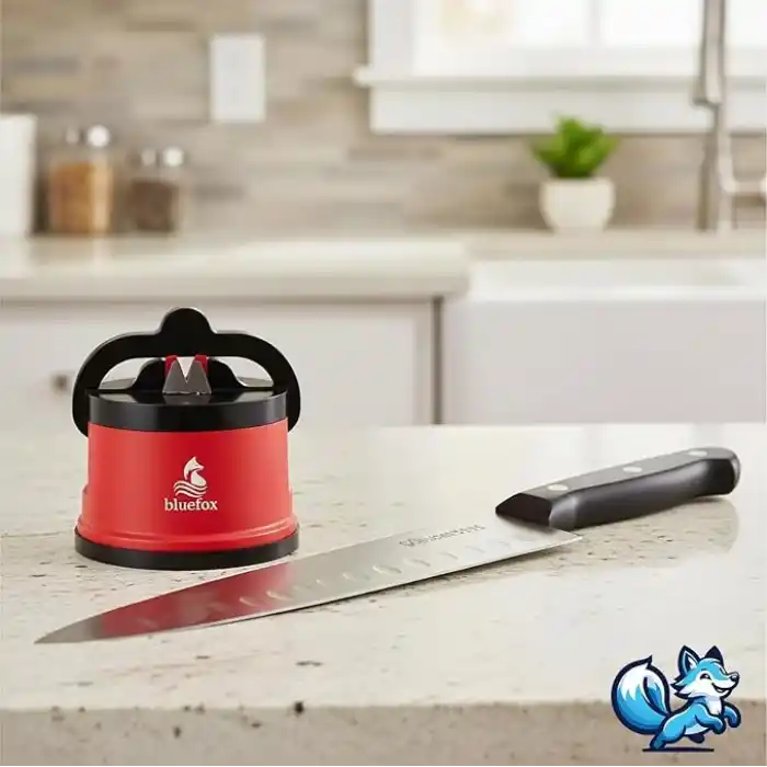 Bluefox Kırmızı PowerGripli Bıçak Bileyici - Vantuzlu Vakumlu, Serbest Ellerle Kullanılabilen Tungsten Carbide Bıçak Bileme Aleti