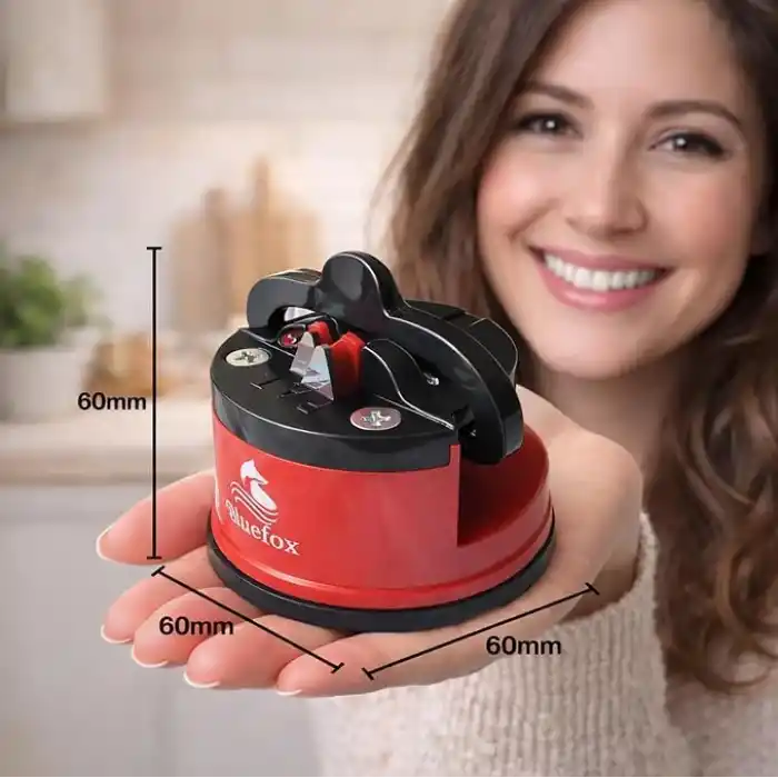 Bluefox Kırmızı PowerGripli Bıçak Bileyici - Vantuzlu Vakumlu, Serbest Ellerle Kullanılabilen Tungsten Carbide Bıçak Bileme Aleti