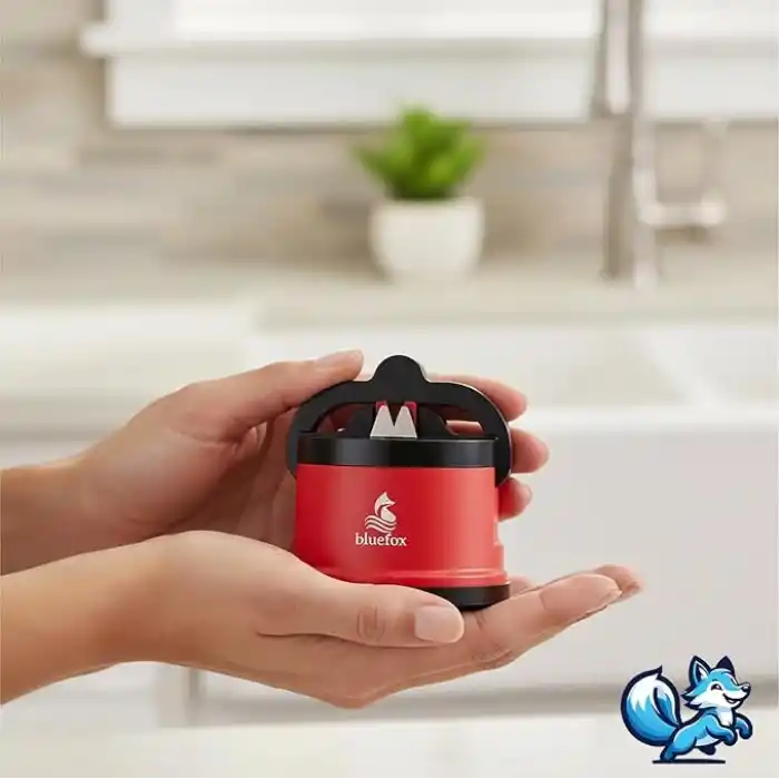 Bluefox Kırmızı PowerGripli Bıçak Bileyici - Vantuzlu Vakumlu, Serbest Ellerle Kullanılabilen Tungsten Carbide Bıçak Bileme Aleti