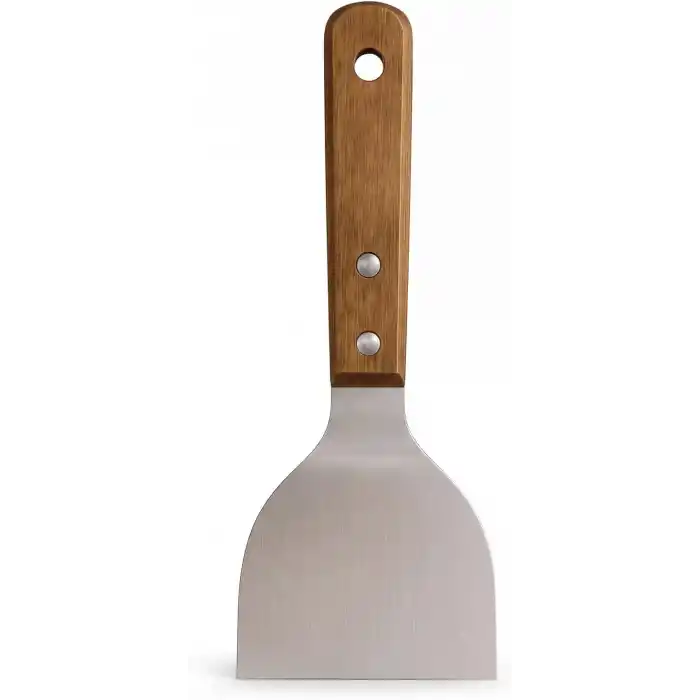 MallArt® Ahşap Saplı Paslanmaz Çelik Spatula – 24cm Eğilimli Çok Amaçlı Mutfak Spatulası | Izgara, Burger, Sebze, Temizlik için Profesyonel Metal Spatula