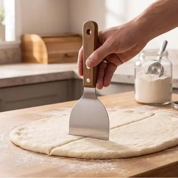 MallArt® Ahşap Saplı Paslanmaz Çelik Spatula – 24cm Eğilimli Çok Amaçlı Mutfak Spatulası | Izgara, Burger, Sebze, Temizlik için Profesyonel Metal Spatula