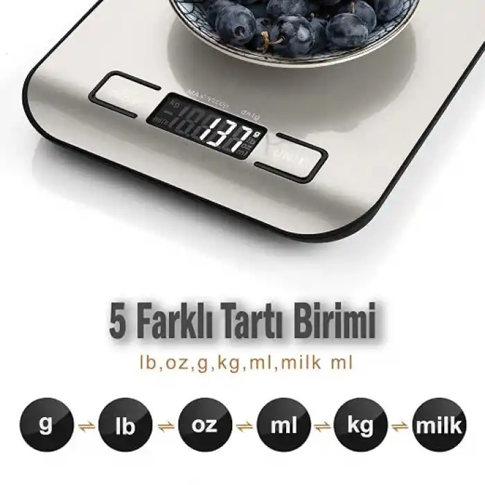 Orret Home Dijital Mutfak Terazisi – Paslanmaz Çelik Yüzeyli Hassas Tartı, 5 kg Kapasiteli, Dara Özellikli, LCD Ekranlı, 5 Birim Dönüşümlü, Pilli,Dijital Tartı