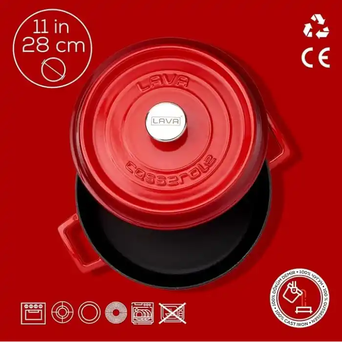 Lava Casserole Çok Fonksiyonlu, 3.40 Litre LVYST28K2R, Kırmızı/Siyah