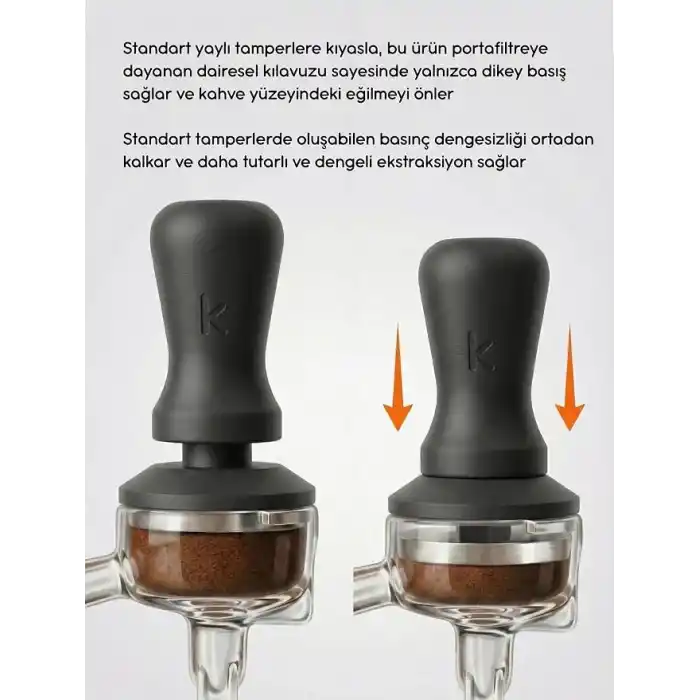 51mm Espresso Tamper - Çelik Tabanlı - Kendinden Hizalamalı Yaylı Tamper