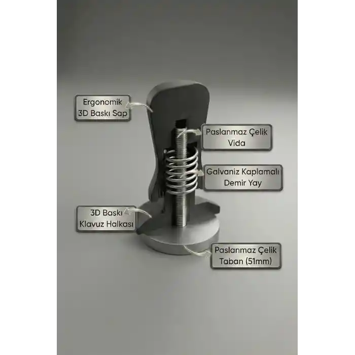 51mm Espresso Tamper - Çelik Tabanlı - Kendinden Hizalamalı Yaylı Tamper