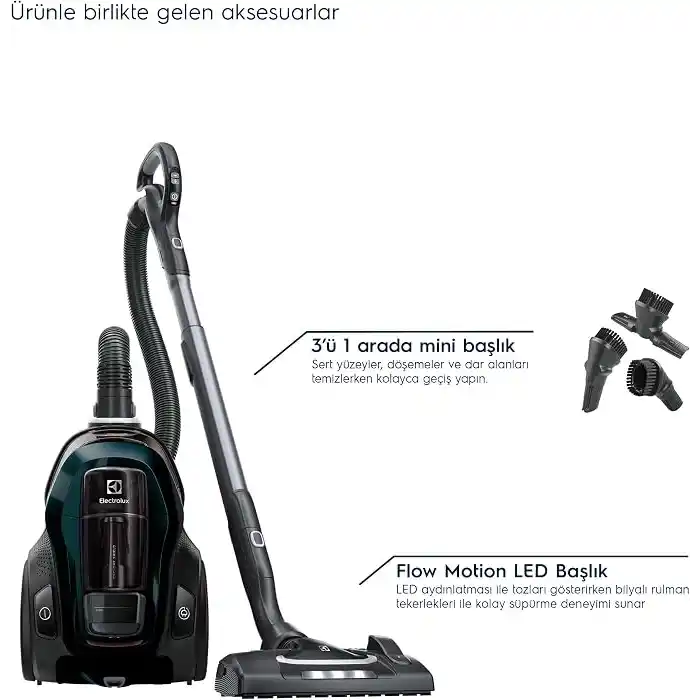 Electrolux Pure C9 PC91-8STM Toz Torbasız Elektrikli Süpürge | 7 Kademeli Filtrasyon, Ömür Boyu Kullanımlı Filtre, Kolay Boşaltılabilir Hazne, PureFlow Silent System | 10 Yıl Motor Garantisi
