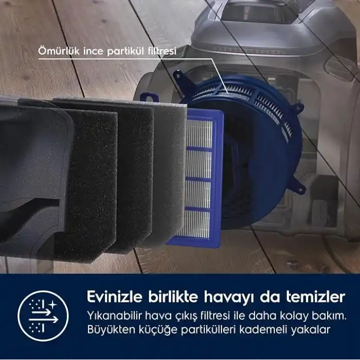 Electrolux Pure C9 PC91-8STM Toz Torbasız Elektrikli Süpürge | 7 Kademeli Filtrasyon, Ömür Boyu Kullanımlı Filtre, Kolay Boşaltılabilir Hazne, PureFlow Silent System | 10 Yıl Motor Garantisi