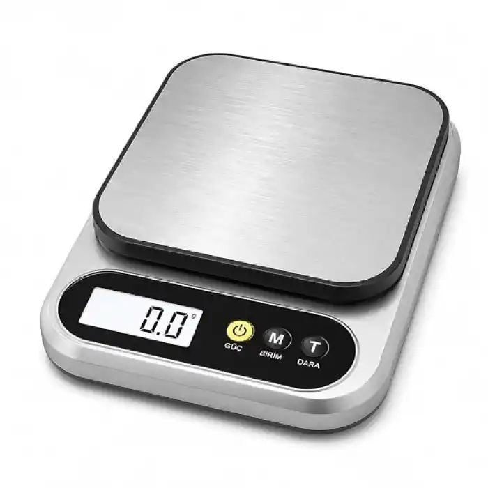 10 Kg Dijital Hassas Mutfak Tartısı - LCD Ekranlı, Paslanmaz Çelik Tartım Yüzeyi, Dara (Tare) Fonksiyonlu, Gram & Ons Ölçüm