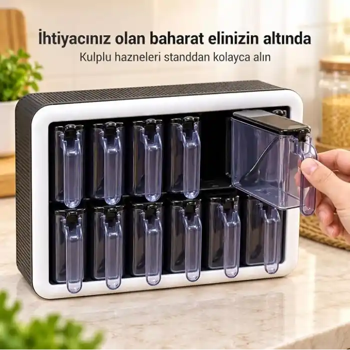 Kendinden Yapışkanlı Baharatlık Seti, 12li, Kaşıklı Kapaklı,Etiketleri ile Gönderilir Siyah Beyaz