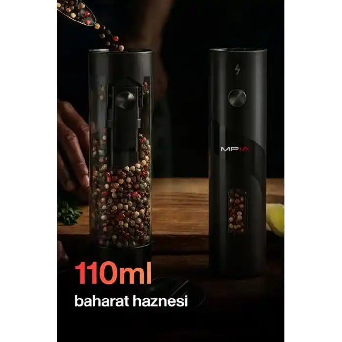Elektrikli Tuz ve Karabiber Değirmeni Şarjlı Otomatik Baharat Öğütücü 110ML