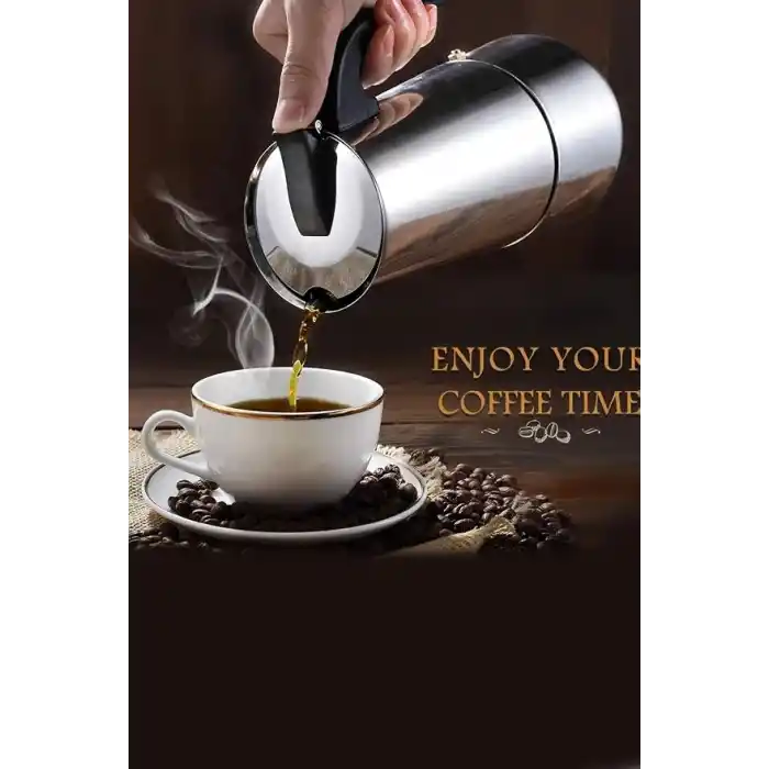 Çelik Ocak Üstü 4 Cup Fincan 200 ml Moka Pot Espresso cin285-4