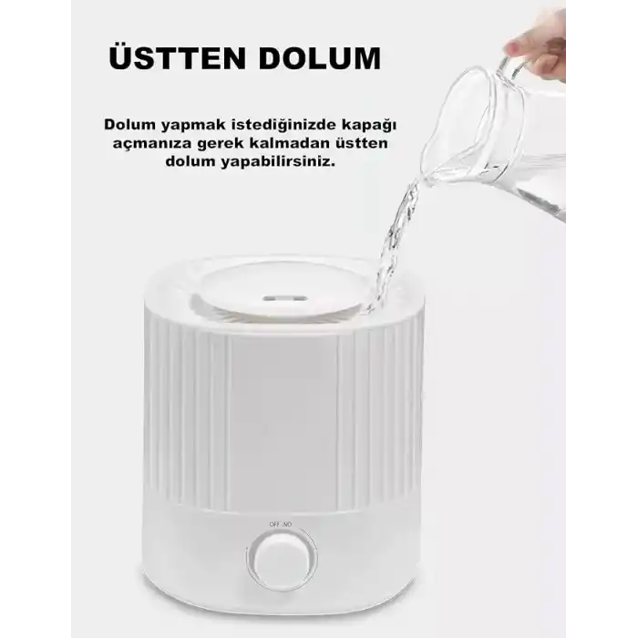 Robeve 2.5 Lt Hava Nemlendirici Buhar Makinesi Ultrasonik Difüzör Oda Nemlendirici Hava Nemlendiricisi Ortam Nemlendirici 7 Renkli Ledli Nemlendirici (Beyaz)