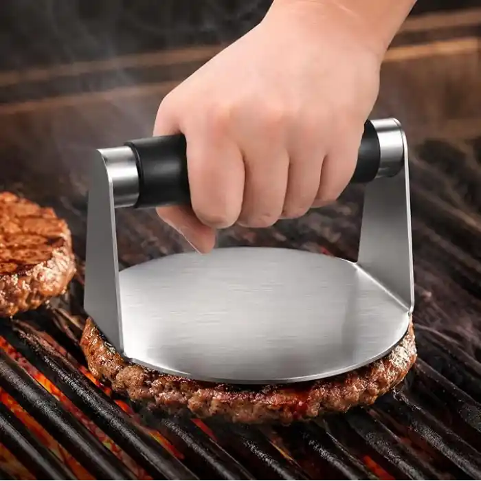 T I C A R O Paslanmaz Çelik Smash Burger Presi, Siyah Silikon Saplı,