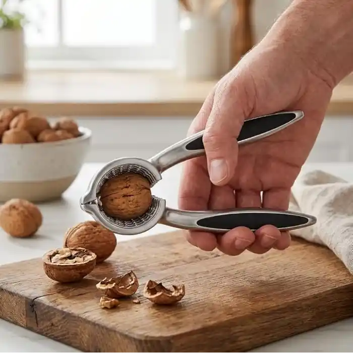Deconox Profesyonel Paslanmaz Çelik Ceviz Kıracağı - Ergonomik Tasarımlı, Etrafa Sıçratmayan Hazneli Ceviz, Fındık ve Badem Kırıcı | Kabuklu Yemiş Kırıcı Mat Doku