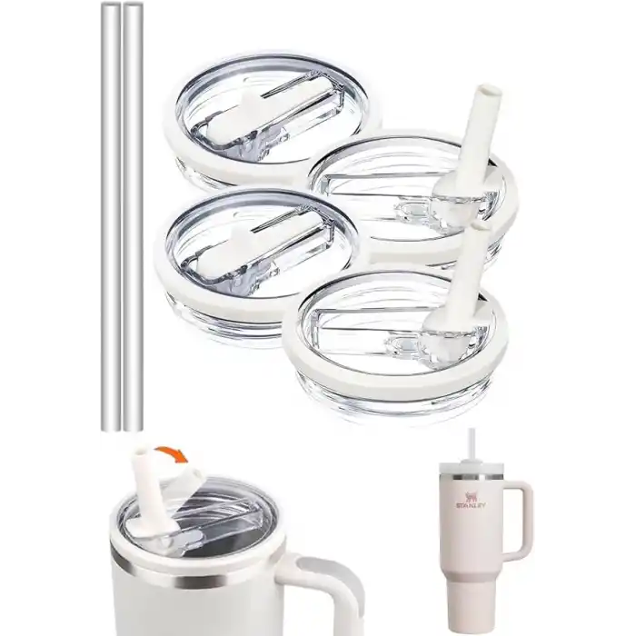 Yenigeldi 2 Adet Flip Pipetli Kapak – Stanley Quencher ile Uyumlu 40 Oz – Sızdırmaz Kapak + 2 Pipet – Krem Renk