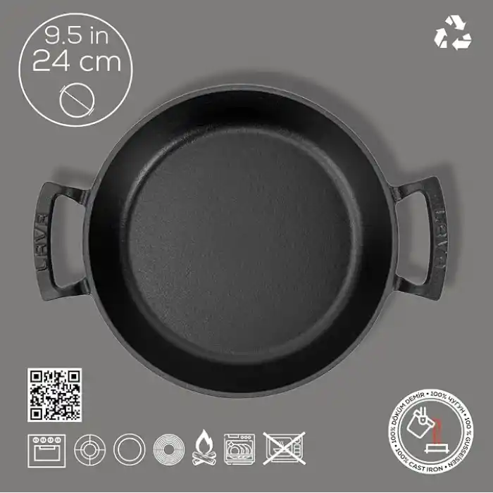 Lava Döküm Yuvarlak Sahan Döküm Demir Yekpare Çift Kulplu Çap(Ø)24cm.