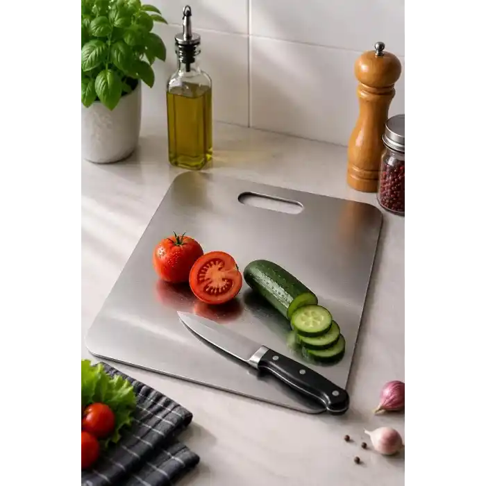 ARVALE Metal Kesme Tahtası 34x23 cm Çift Taraflı Hijyenik Mutfak Sebze Et Meyve Doğrama Panosu
