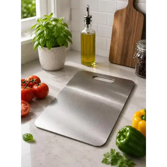 ARVALE Metal Kesme Tahtası 34x23 cm Çift Taraflı Hijyenik Mutfak Sebze Et Meyve Doğrama Panosu