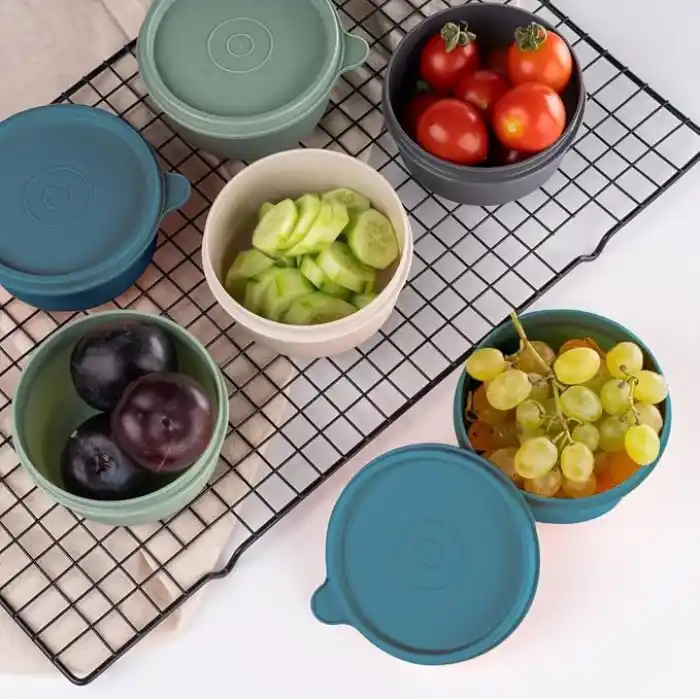 EYNEL 4lü Yuvarlak Mini Saklama Kabı Küçük Sızdırmaz Kapaklı Çok Renkli Pratik Amaçlı Kap Erzak Çerez Piknik Gıda (280, Yuvarlak, 4, Set 1)