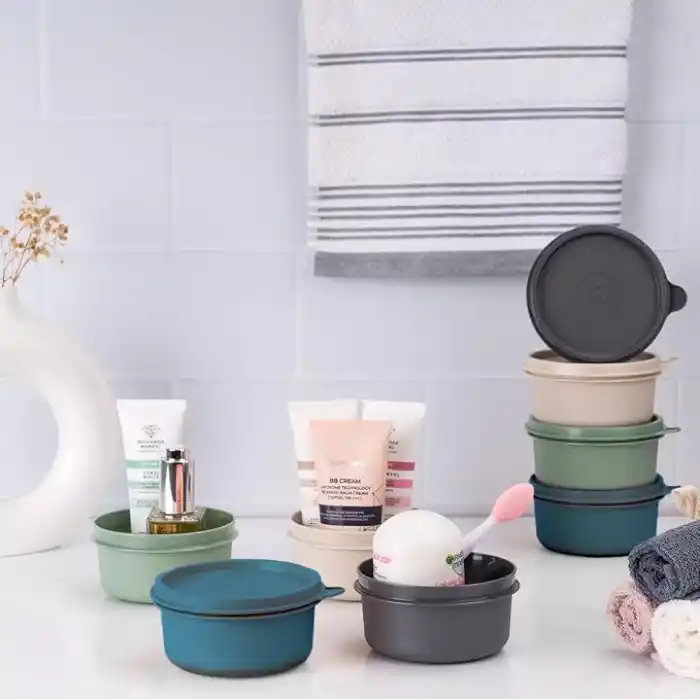 EYNEL 4lü Yuvarlak Mini Saklama Kabı Küçük Sızdırmaz Kapaklı Çok Renkli Pratik Amaçlı Kap Erzak Çerez Piknik Gıda (280, Yuvarlak, 4, Set 1)