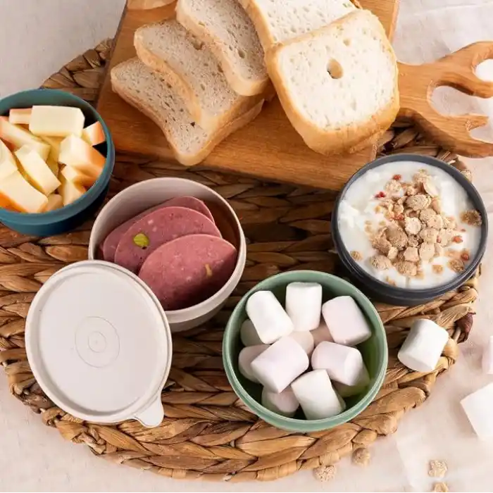 EYNEL 4lü Yuvarlak Mini Saklama Kabı Küçük Sızdırmaz Kapaklı Çok Renkli Pratik Amaçlı Kap Erzak Çerez Piknik Gıda (280, Yuvarlak, 4, Set 1)