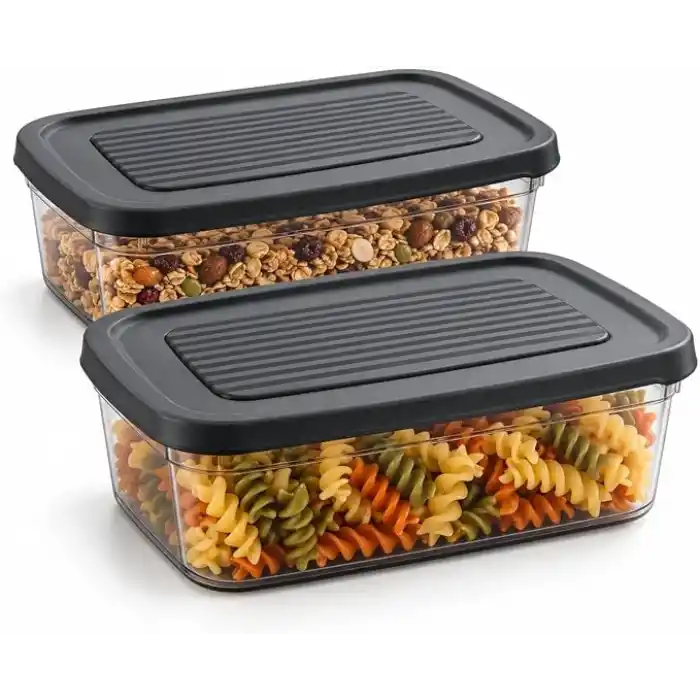 Saklama Kabı Seti 2li, 3200ml, 1600ml x2 Büyük Boy Derin Dondurucu Ve Mikrodalga İçin Kahvaltılık, Yemek Gıda Depolama Kutusu, Plastik Mutfak Düzenleyici Organizer, BPA İçermez (Gri)