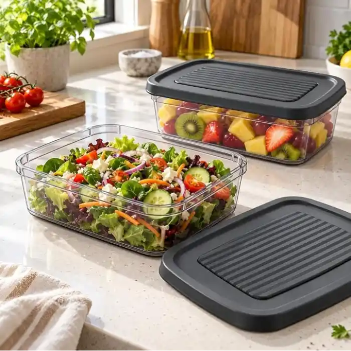 Saklama Kabı Seti 2li, 3200ml, 1600ml x2 Büyük Boy Derin Dondurucu Ve Mikrodalga İçin Kahvaltılık, Yemek Gıda Depolama Kutusu, Plastik Mutfak Düzenleyici Organizer, BPA İçermez (Gri)