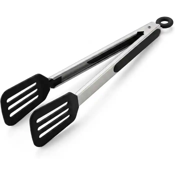 Deconox 32 cm Kilitlenebilir Mangal Maşası ve Kızartma Spatulası, Metal Gövdeli Siyah Delikli Geniş Uçlu Servis Maşası, Et Tavuk Balık Köfte Kızartma ve Barbekü İçin Çok Amaçlı Mutfak Maşası