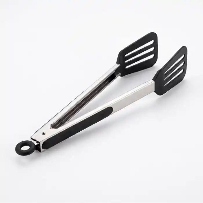 Deconox 32 cm Kilitlenebilir Mangal Maşası ve Kızartma Spatulası, Metal Gövdeli Siyah Delikli Geniş Uçlu Servis Maşası, Et Tavuk Balık Köfte Kızartma ve Barbekü İçin Çok Amaçlı Mutfak Maşası