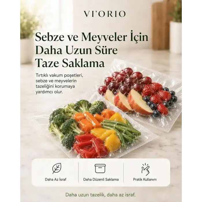 VIORIO 50 Adet Tırtıklı Vakum Makinesi Poşeti Torbası (SEÇENEKLİ) (18x25cm)
