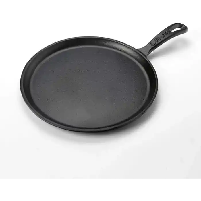 Lava Döküm Krep / Pizza / Pancake Tavası, Yuvarlak, Metal Saplı, 26cm, Siyah