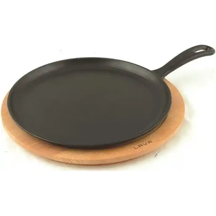 Lava Döküm Krep / Pizza / Pancake Tavası, Yuvarlak, Metal Saplı, 26cm, Siyah